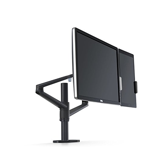 ThingyClub® Adjustable Aluminium Universal Tablet & Monitor Desk Mount Dual Arms Stand Bracket with Tilt and Swivel(Adjustable Monitor Arm: Tilt ±45°|Swivel 180°|Rotate 360°)(Tablet & Monitor, Black)