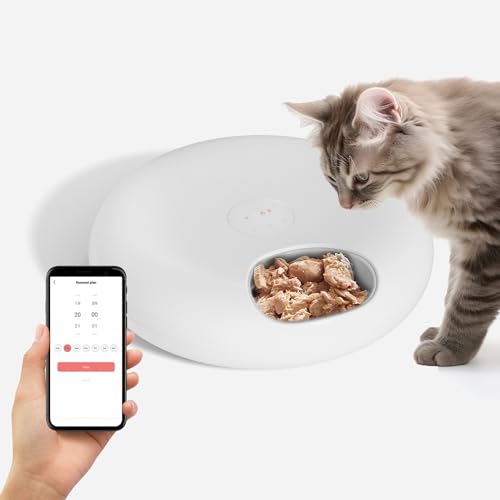 RRXIMHTT Automatischer Futterspender für Haustiere, automatischer Katzenfutterspender für nasses feuchtes Futter mit 4 Kühlakkus, kabelloser Nassfutterspender für Katzen und Hunde, wiederaufladbarer