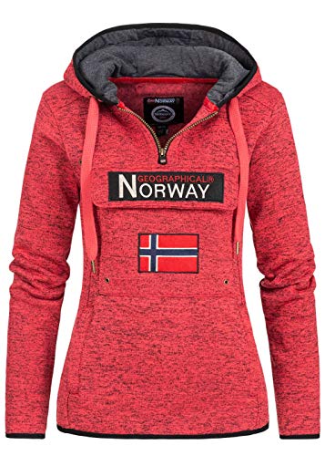 Geographical Norway UPCLASSICA Lady - Damen Sweatshirt Hoody Taschen Fleece - Damen Sweatshirt Langarm-Pullover Winter - Hoodie Jacke Tops Sport Kapuzen Hoodies (Koralle XL)