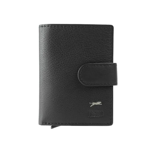 Jaguar Herren-Geldbörse aus echtem Leder, dünn, dünn, Kreditkartenetui mit Schale, mit Box, Schwarz 92, Modern