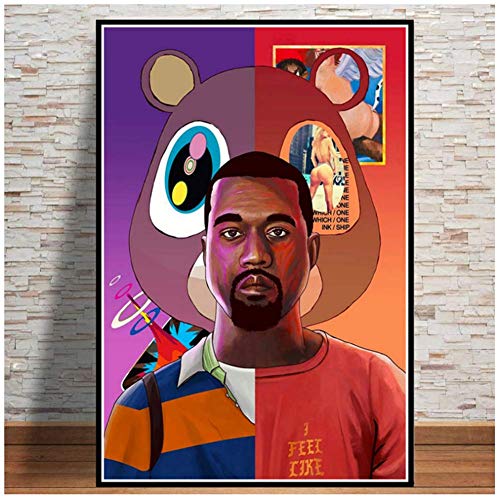 ASLKUYT Kanye West Poster Und Drucke Rapper Music Star Sänger Album Collage Ölgemälde Kunst Wandbilder Für Wohnzimmer Wohnkultur-50x70 cm Kein Rahmen