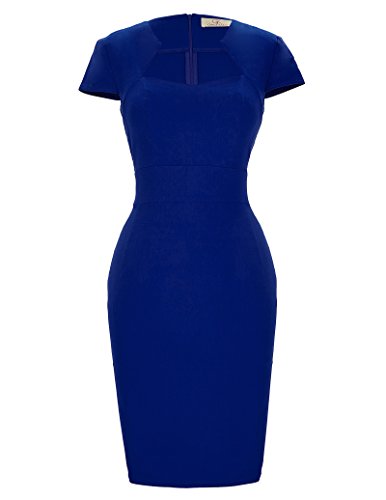 GRACE KARIN Pencil Kleid Rockabilly Business Kleid blau etuikleid Damen Schlitz Kleid midi festkleid CL8947-3 L