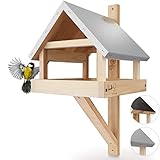 wildtier herz I XL Vogelhaus für die Wand mit wetterfestem Metall-Dach aus Massiv-Holz I Wandvogelfutterhaus für Vögel, Vogelfutterhaus zum Aufhängen