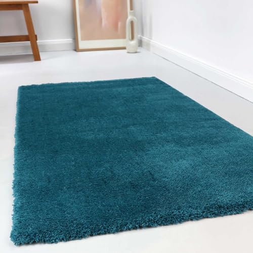 Wecon Home Kuschelig weicher Esprit Hochflor Teppich, bestens geeignet fürs Wohnzimmer, Schlafzimmer und Kinderzimmer RELAXX (120 x 170 cm, türkis Petrol)