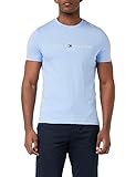Tommy Hilfiger Herren T-Shirt Kurzarm Tommy Logo Rundhalsausschnitt, Blau (Vessel Blue), S