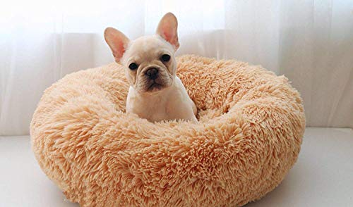 Deluxe Hundebett aus weichem Fell,maschinenwaschbar,selbstwärmender gemütlicher Schlaf mit Weich Kissen für mittelgroße und große Hunde und Katzen-XXXL:120CM-hellbraun