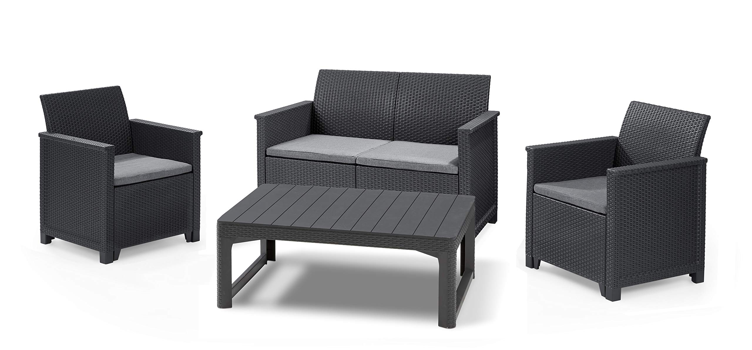Koll Living Garden Lounge-Set mit Tisch, 4-TLG. Graphit, 2-Sitzer Sofa, 2 Sessel & höhenverstellbarer Tisch - ansprechende Sitzgruppe in naturgetreuer Rattanoptik