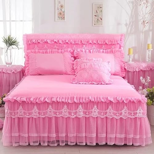YHWW Bettvolant Bettrock Tagesdecke Ruffle Bettüberwurf Spitze Rüschen Bett Rock 3PCS Sets Bettwäsche Prinzessinnen-Stil-Rosa (Color : Q, Size : 150x200cm)