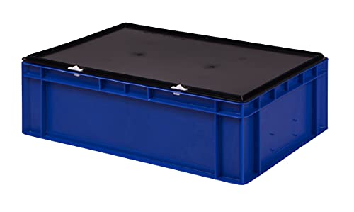 Stabile Profi Aufbewahrungsbox Stapelbox Eurobox Stapelkiste mit Deckel, Kunststoffkiste lieferbar in 5 Farben und 21 Größen für Industrie, Gewerbe, Haushalt (blau, 60x40x18 cm)