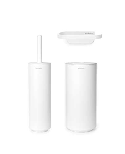 Brabantia Mindset WC-Zubehör 3er Set - Toilettenbürste und Halter, Toilettenpapierhalter und Toilettenpapierspender - Mineral Freshi Weiß