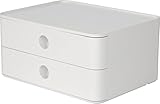 HAN Schubladenbox Allison SMART-BOX mit 2 Schubladen und Trennwand, Kabelführung, stapelbar, Utensilienbox für Büro, Schreibtisch Küche, möbelschonende Gummifüße, 1120-12, hochglänzend weiß