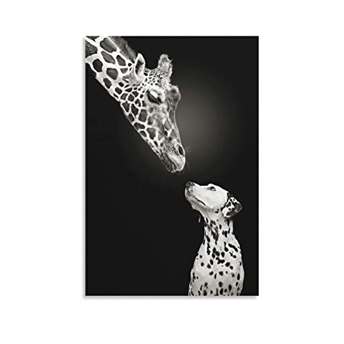 XXJDSK Druck Auf Leinwand Poster mit Tiermotiven, Giraffe und Dalmatiner, Schwarz-Weiß,Raumästhetik, Zuhause, Schlafzimmer 60X90cm Kein Rahmen
