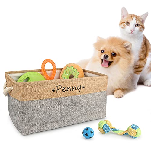 Personalisierter Hund Spielzeugkorb Kostenloser Druck Haustier Aufbewahrungsbox Katze DIY Benutzerdefinierter Name Spielzeug Kleidung Zubehör Lagerung Organisieren (L 41X32X21cm)