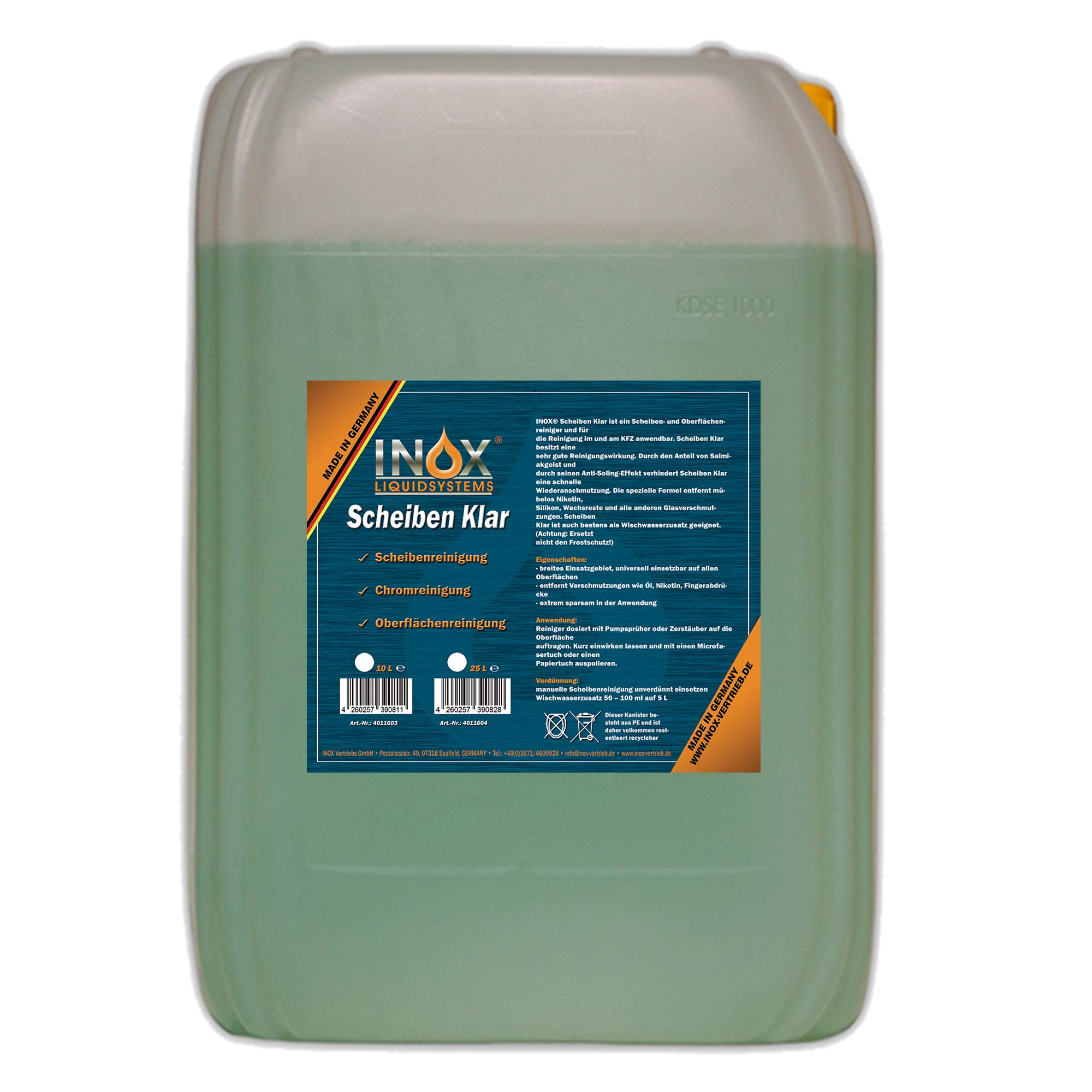 INOX® Scheiben-Klar, 25L - effektives Scheibenreiniger-Konzentrat Glasreiniger für Autoscheiben
