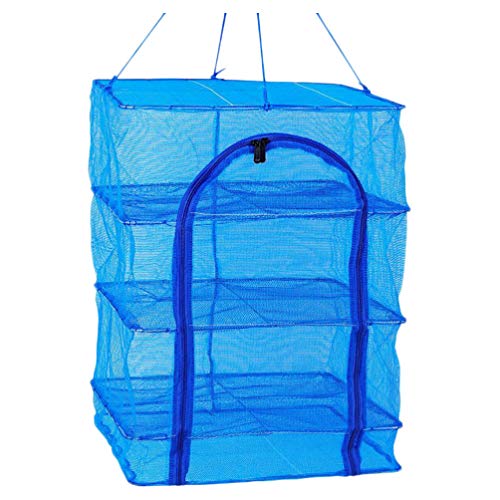 Wakauto Trocknungsnetz 4 Schichten Faltbare Mesh Trockennetz Hanging Drying Net zum Aufhängen Hängende Korb mit Reißverschluss für Kräuter Fisch Herb Pflanze Spielzeug 66X50X50cm Blau