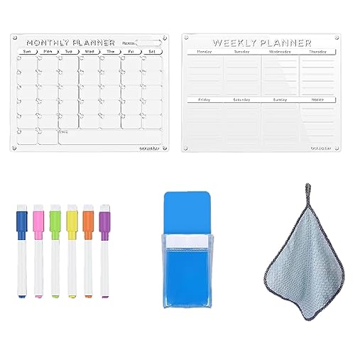 TPPIG Magnetischer Acryl-Kalender, trocken abwischbar, magnetisch, Planungstafel-Set für Kühlschrank, bunter Stift und Handtuch