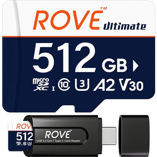 ROVE Ultimate Micro SD Karte microSDXC 512GB Speicherkarte mit USB 3.2 Typ C Kartenleser 170MB/s C10, U3, V30, 4K, A2 für Dashcam, Android Smartphones, Tablets, Spiele