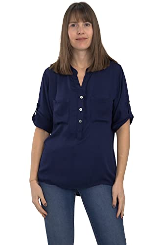 Malito Damen Bluse mit Knopfleiste | Tunika mit ¾ Armen | Blusenshirt auch Langarm tragbar | Elegant - Shirt 9015 (blau)