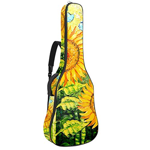 Gitarren-Gigbag, wasserdicht, Reißverschluss, weich, für Bassgitarre, Akustik- und klassische Folk-Gitarre, Ölgemälde, Sonnenblumen