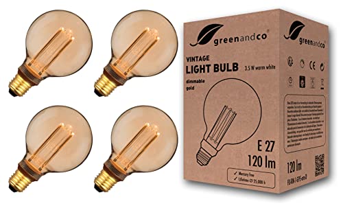 4x greenandco® dimmbare Vintage Design LED Lampe E27 G95 3,5W 120lm 1800K extra warmweiß 320° 230V flimmerfrei Edison Glühbirne zur Stimmungsbeleuchtung 2 Jahre Garantie