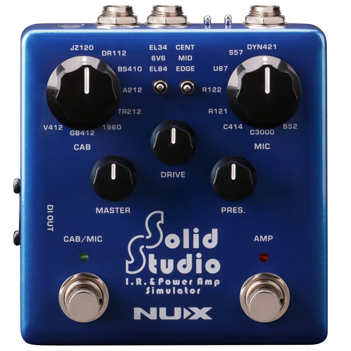 NUX Solid Studio IR Power Amp Simulator IR Loader mit integrierten Schrankmikrofonen und Mikrofonpositionen und Power Amp Simulator mit 3 Röhren und Power Amp Controls