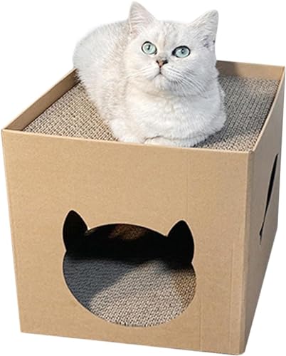 Papp-Katzenhaus - Indoor-Katzen-Kratz-Haus, Katzenhaus mit Kratz-Pad, gemütliche Schlaf-Box, langlebige Kratz-Lounge, Spaß Spielbereich, perfekt für alle Katzen