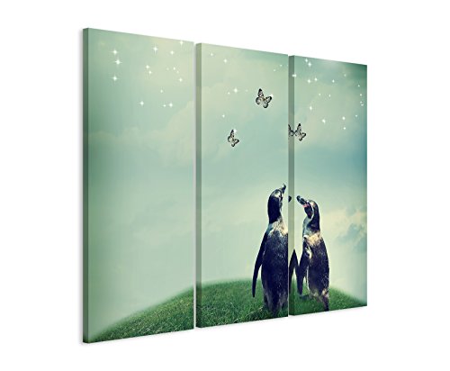 3 teiliges Bild Bilder gesamt 130x90cm Kunstbilder – Zwei Pinguine im Sonnenschein