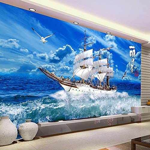 Schlafzimmer Tapete 3D-Tapeten Benutzerdefinierte Fototapete Meereswellen Segelschiff Natur Landschaft Großes Wandbild Tapeten Wohnkultur Wohnzimmer 3D 250 X 175 cm Heimdekoration Wohnzimmer