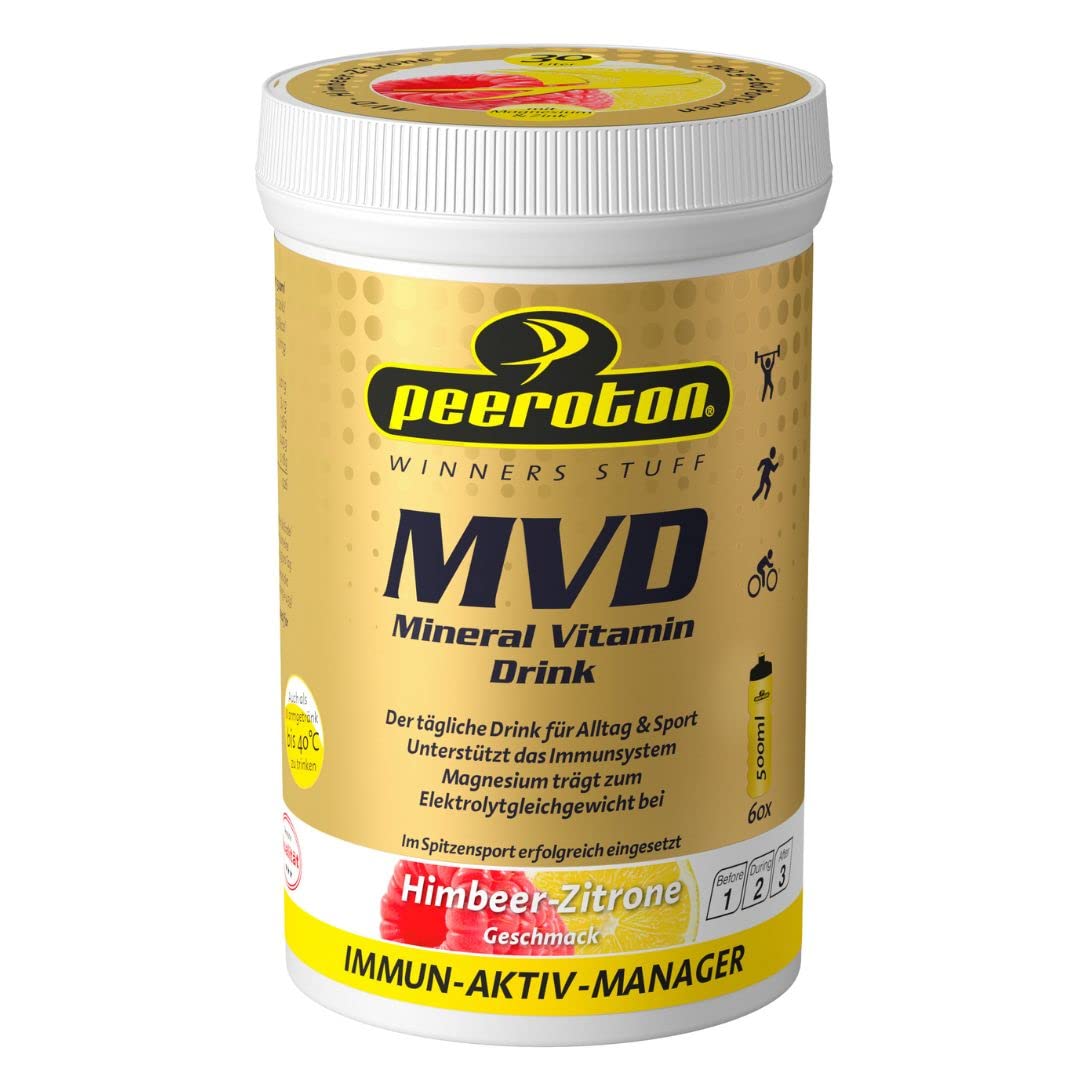 Peeroton MVD Mineral Vitamin Drink - Himbeer-Zitrone, Elektrolyt Pulver mit den 5 wesentlichen Elektrolyten plus Zink, Magnesium und Vitamin C - regelmäßig einnehmen und das Immunsystem stärken, 300g