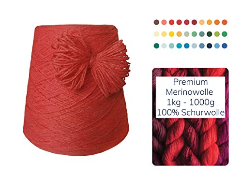 Moschen-Bayern Strickwolle 1 kg 1000g Schurwolle Schafwolle Dicke Wolle zum Stricken günstig kaufen Handstrick Häkelwolle Häkeln Garn Nadel 3 3,5 4 - Rot