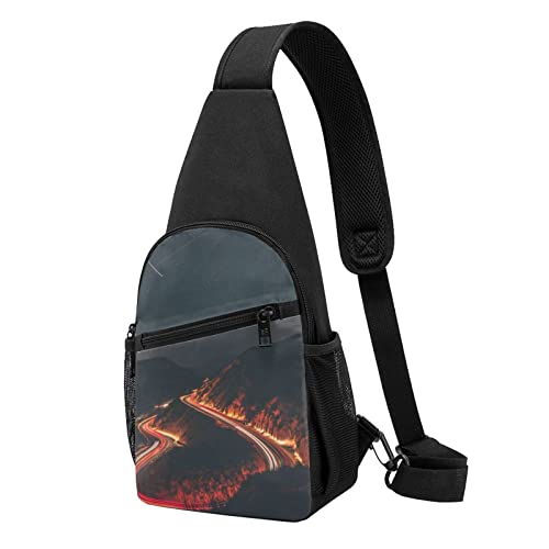 Road at Night Bedruckte Brusttasche Crossbody Brustgurt Rucksack Reise Wandern Brusttasche Tagesrucksack, Schwarz , Einheitsgröße