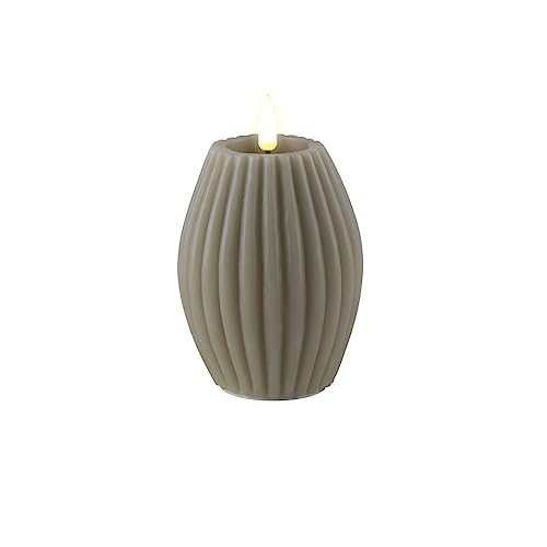 ReWu Kerze Deluxe Homeart Rillenkerze Ovale Formkerze aus Echtwachs mit hochwertigem Wachsspiegel - (Sand)
