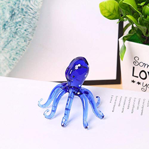 3 Farben Kristallglas Bruder Octopus Tierfiguren Ornament Handgeblasen Miniaturen Briefbeschwerer Chirstmas Geschenke Home Decors-Blau