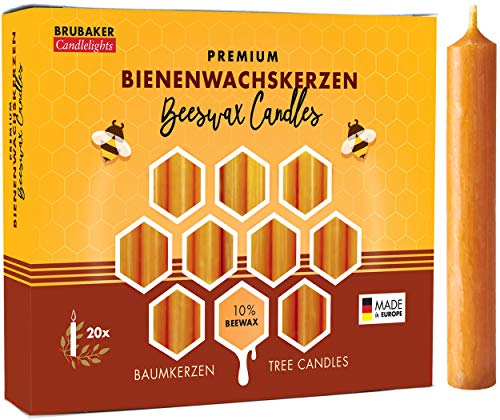 Brubaker 100er Pack Baumkerzen 10% Bienenwachs Weihnachtskerzen Pyramidenkerzen Christbaumkerzen Honig-Gelb