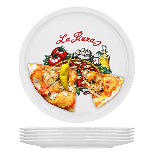 6er Set Pizzateller Napoli groß - 30,5cm Porzellan Teller mit schönem Motiv - für Pizza / Pasta, den 'großen Hunger' oder zum Anrichten geeignet