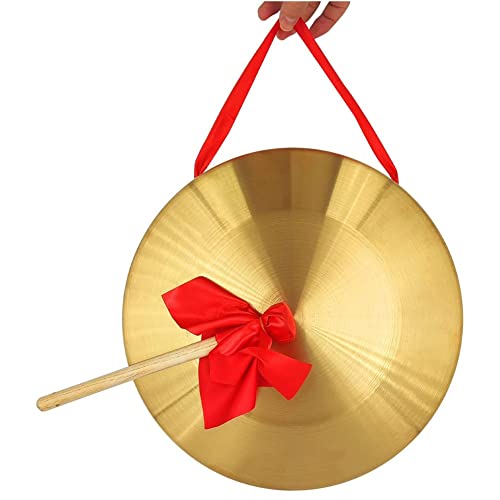 SciAza gong klingel klangschalen percussion instrumente musikinstrument Das 15–50 cm große traditionelle chinesische Schlaginstrument mit Hammer und rotem Leibchen eignet sich für Family Offices zum Feiern(Color:15cm,Size:)