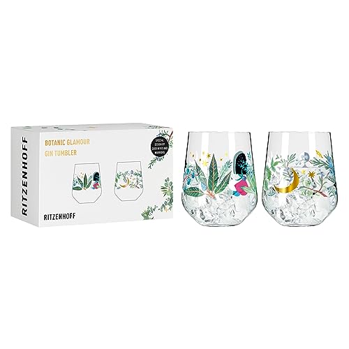 Ritzenhoff 3892001 Gin-Glas 700 ml - 2er-Set - Serie Botanic Glamour - 2 Tumbler mit Sterne-Mond-Motiv - Made in Germany