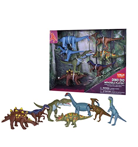 Wild Republic Movable Action Playset, Dinosaurier, acht Arten lustiger Dinosaurier Nachbildungen, Actionfiguren zum Sammeln, Interaktive Geschenke für Kinder, Kuchendeko zum Geburtstag