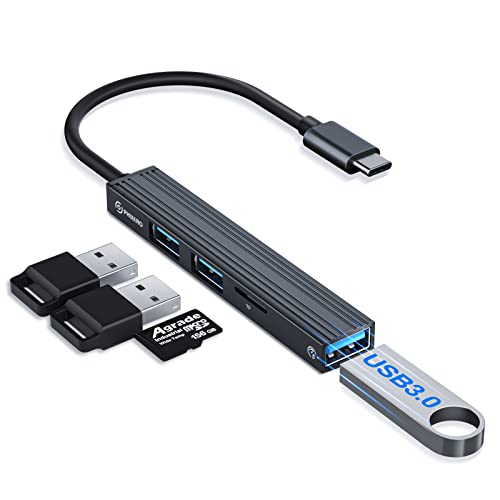 USB-C-Hub, 4-in-1-Multi-Port-Adapter mit High-Speed-USB3.0-Anschluss, 2 x USB-2.0-Anschluss und TF-Kartenleser, weithin kompatibel mit USB-C-Laptops und anderen Typ-C-Geräten