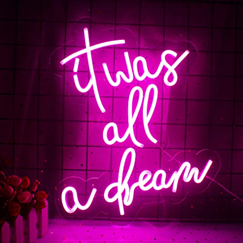 It was All A Dream Neon Sign Light Dream Neon Lights Wall Decor for Wedding Party Letters LED Signs Club Office Hotel Pub Cafe Hochzeit Geburtstagsfeier 16,5"x 13,4" (Rosa)
