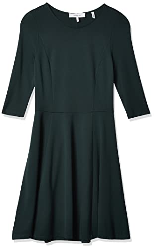 Lark & Ro 3/4 Sleeve Knit Fit and Flare Dress Kleid, Hunter Green, S