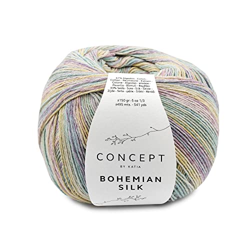 Strickgarn Baumwolle Seide | Katia Bohemian Silk 150g | Sommerwolle dezent gemustert | reine Naturfasern Baumwollgarn mit Bouretteseide (203)