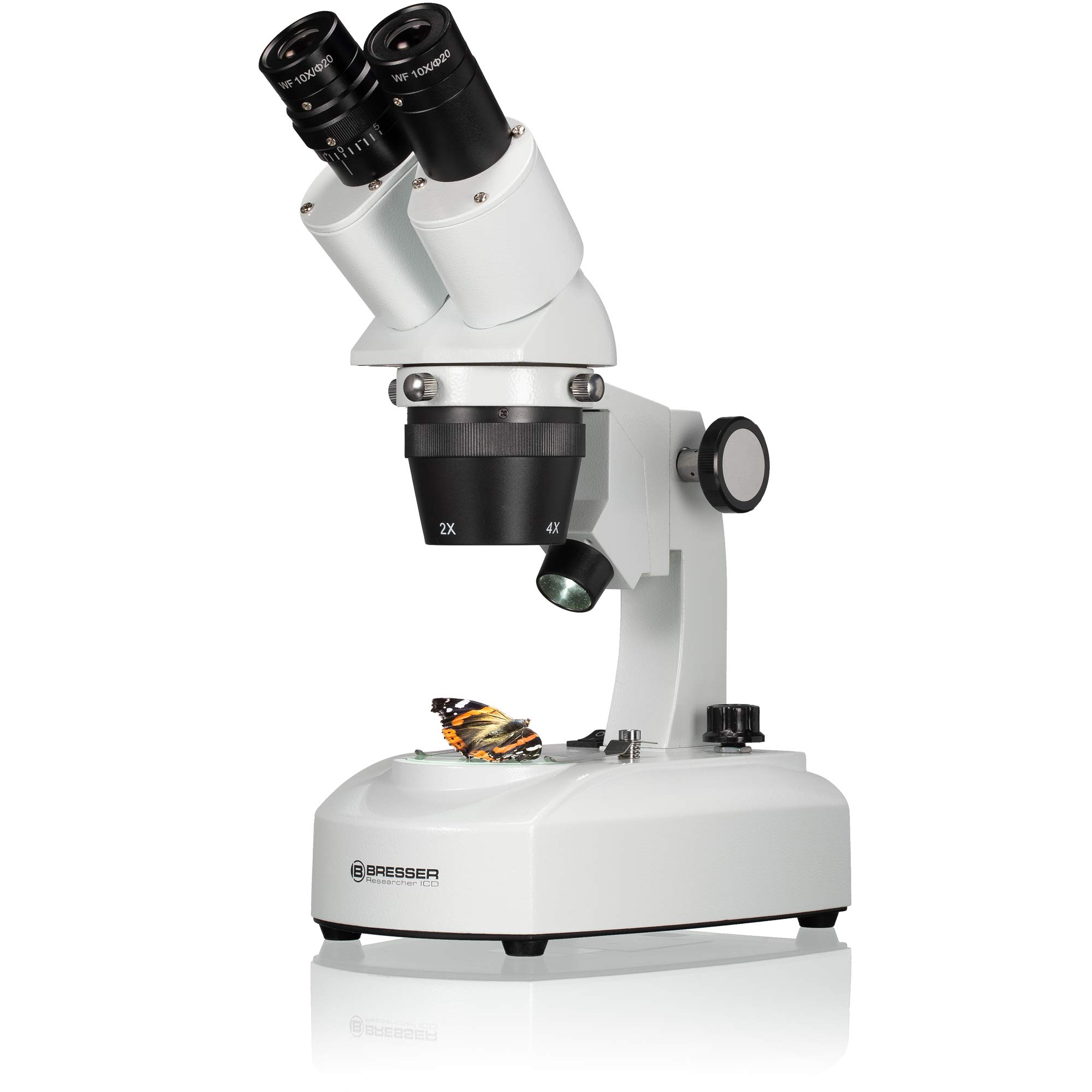 Bresser 3D Stereo Auflicht Durchlicht Mikroskop Researcher ICD LED 20x-80x mit 360° drehbarem Tubus, LED Beleuchtung mit Akku- oder Netzbetrieb, für dreidimensionale Beobachtungen