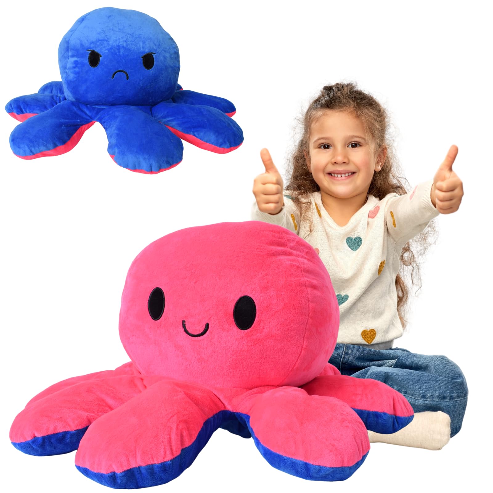 TE-Trend Kissen 80cm Wendekissen Wende Octopus Flip Plüschtier XXL Stimmungs Kuscheltier mit 2 Gesichtern Stofftier Geschenk Rosa Blau