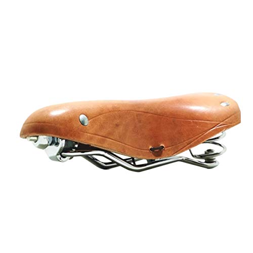 TentHome Vintage Fahrradsattel Touren-City-Sattel Bequem Komfort Leder Fahrradsitz mit Federn Nieten für Damen Herren (Orange)