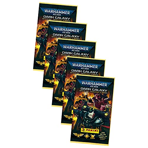 Panini Warhammer 40.000 Dark Galaxy Karten - Sammelkarten Trading Cards (2023) - 5 Booster im Bundle mit 10 STRONCARD Hüllen