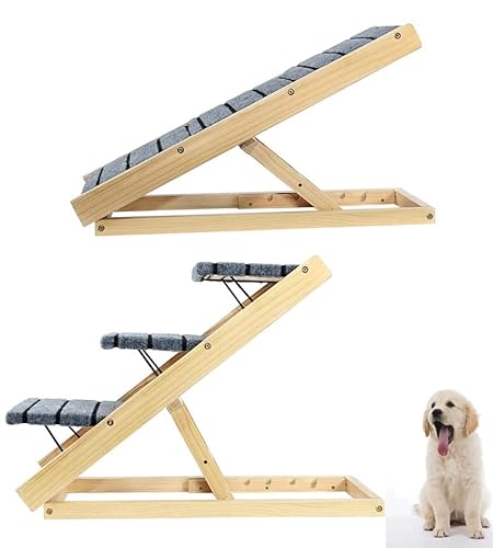 Haustiertreppe & Rampen-Kombination, Haustiertreppe aus Holz, Hunde- und Katzenrampe mit Treppe, geben Ihren Haustieren einfachen Zugang zu hohen Betten oder Couch, faltbares, ruts