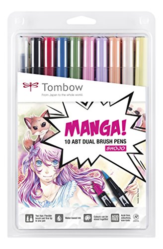 Tombow ABT-10C-MANGA2 Fasermaler, Dual Brush Pen mit zwei Spitzen, 10-er Manga Set Shojo