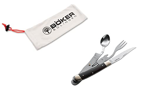 Böker Magnum Bon Appetite Camping-Besteck mit Messer, Gabel und Löffel - einfach zu öffnen - inkl. Microfaserbeutel zur Aufbewahrung