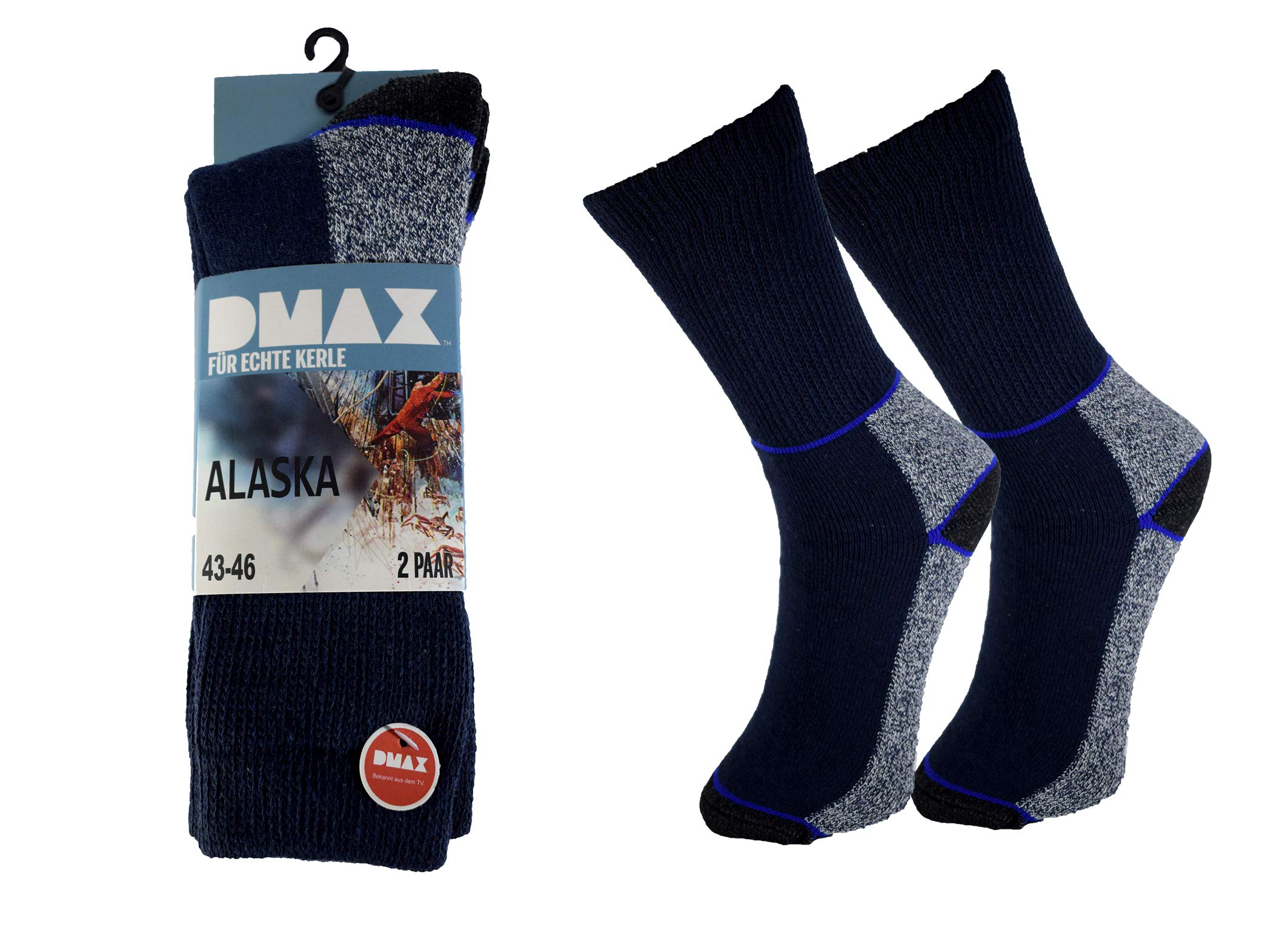 DMAX Alaska Thermosocken für echte Kerle - 4|6|12 Paar - wahlweise in Schwarz, Anthrazit, Blau und drei Größen 39-42/43-46/47-50 (39-42, 12 Paar Blau)